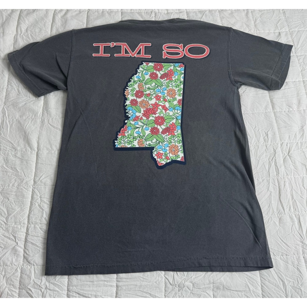 Comfort Colors Mississippi NEW Floral Graphic T-Shirt Gray Garment Dyed